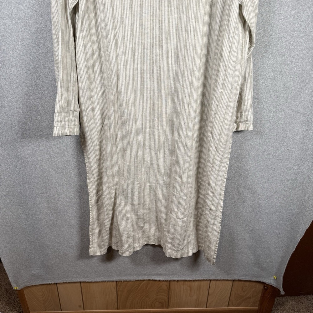 Hot Cotton Linen Dress Womens Large Button Up Beige Long - Picture 3 of 8